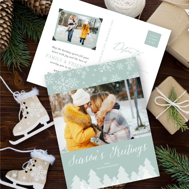 Cartão Postal De Festividades Feliz Natal Árvores Neves Flocos de Neve (Criador carregado)