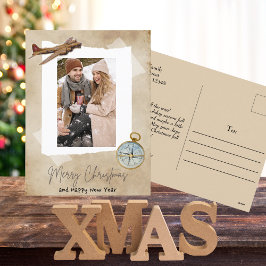 Cartão Postal De Festividades Feliz Natal, Avião Vintage e Compass