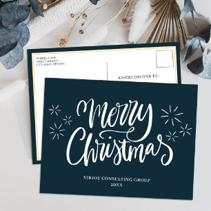 Cartão Postal De Festividades Feliz Natal Azul Caligrafia Moderna de Negócios