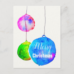 Cartão Postal De Festividades Feliz Natal - Baubles de Cores-d'Água, modernos e