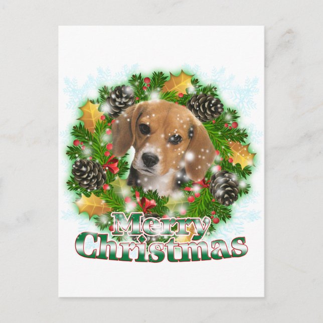 Cartão Postal De Festividades Feliz Natal Beagle (Frente)