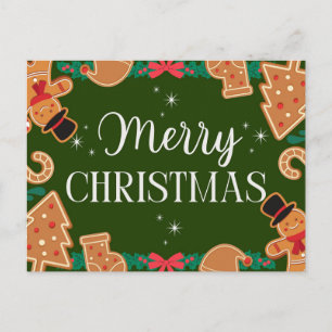 Cartão Postal De Festividades Feliz Natal Biscoito de Gengibre Verde