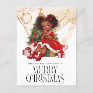 Cartão Postal De Festividades Feliz Natal Black Girl Melanin Girls Xmas Red