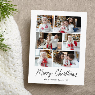 Cartão Postal De Festividades Feliz Natal Black Script 6 Colagem de Fotos
