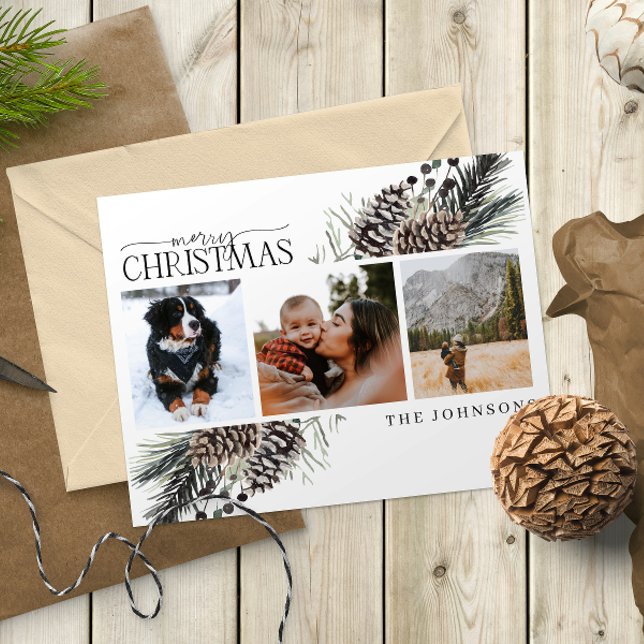 Cartão Postal De Festividades Feliz Natal Black Winter Pinecone Botanical Ho (Be sure to send your loved ones a special Christmas post card this year.)