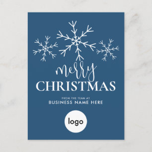 Cartão Postal De Festividades Feliz Natal Blue Modern Logotipo para Empresas
