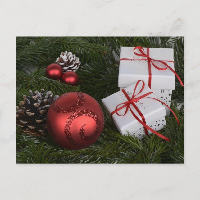 Cartão Postal De Festividades Feliz Natal, bolas de Natal (Frente)