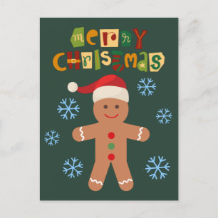 Cartão Postal De Festividades Feliz Natal Boneco de Biscoito de Gengibre Fofo