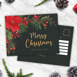 Cartão Postal De Festividades Feliz Natal Botânico Verde Moderno Elegante