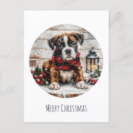 Cartão Postal De Festividades Feliz Natal Boxer Puppy