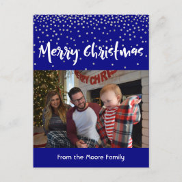 Cartão Postal De Festividades Feliz Natal Branco sobre Confetes Navais e Prata