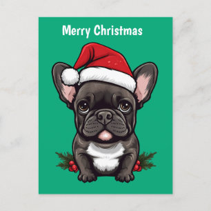 Cartão Postal De Festividades Feliz Natal - Buldogue Francês