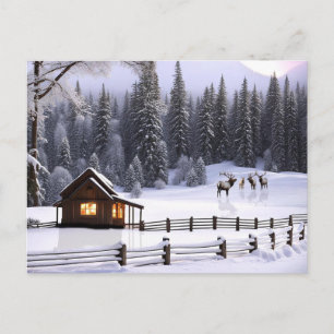 Cartão Postal De Festividades Feliz Natal Cabine de Férias na Neve