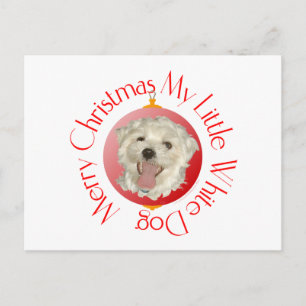Cartão Postal De Festividades Feliz Natal Cachorrinho Branco