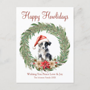 Cartão Postal De Festividades Feliz Natal Cachorrinho Fofo Border Collie