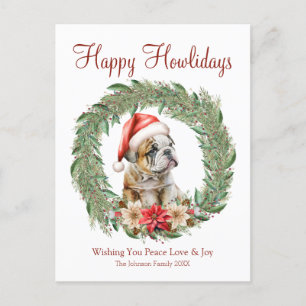 Cartão Postal De Festividades Feliz Natal Cachorrinho Fofo de Bulldog Inglês