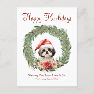 Cartão Postal De Festividades Feliz Natal Cachorrinho Fofo de Lhasa Apso