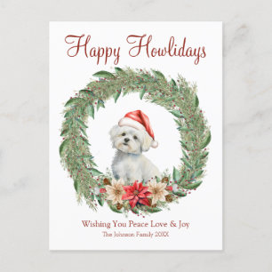 Cartão Postal De Festividades Feliz Natal Cachorrinho Fofo de Raça Maltês