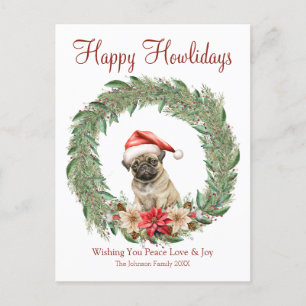 Cartão Postal De Festividades Feliz Natal Cachorrinho Pug Fofo