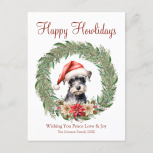 Cartão Postal De Festividades Feliz Natal Cachorrinho Schnauzer Miniatura Fofo