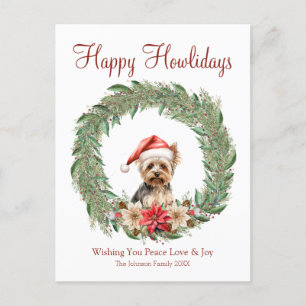 Cartão Postal De Festividades Feliz Natal Cachorrinho Yorkie Fofo
