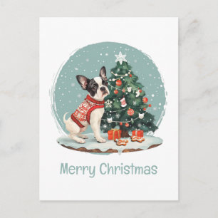 Cartão Postal De Festividades Feliz Natal Cachorro Boston Terrier