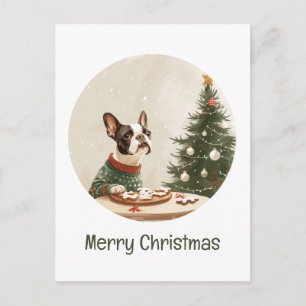 Cartão Postal De Festividades Feliz Natal cachorro Boston Terrier