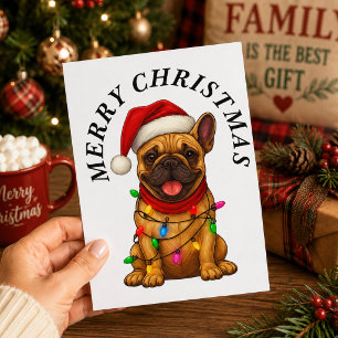 Cartão Postal De Festividades Feliz Natal Cachorro Bulldogue Francês Boné de Pap