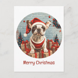 Cartão Postal De Festividades Feliz Natal - Cachorro de Papais noeis de Buldogue