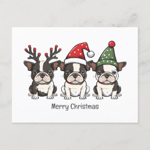 Cartão Postal De Festividades Feliz Natal Cachorros Boston Terrier