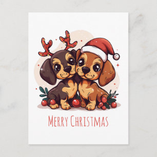 Cartão Postal De Festividades Feliz Natal Cachorros Dachshund