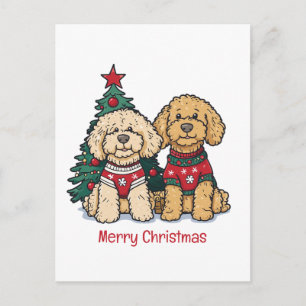 Cartão Postal De Festividades Feliz Natal Cachorros Goldendoodle