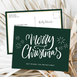 Cartão Postal De Festividades Feliz Natal Caligrafia Verde Moderna Não Foto