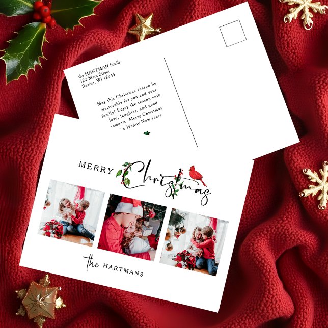 Cartão Postal De Festividades Feliz Natal Calliografia Botânica 3 Foto (Criador carregado)