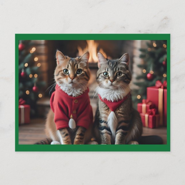 Cartão Postal De Festividades Feliz Natal Cats (Frente)