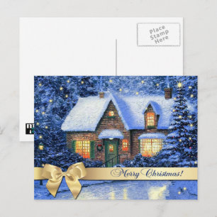Cartão Postal De Festividades Feliz Natal. Cena da Vila Snowy