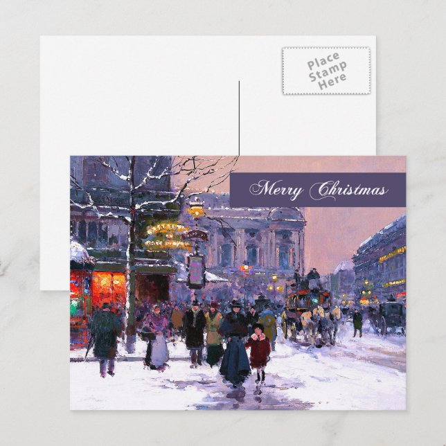 Cartão Postal De Festividades Feliz Natal. Cena Parisiense de inverno (Frente/Verso)