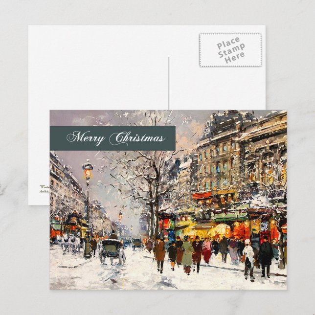 Cartão Postal De Festividades Feliz Natal. Cena Parisiense de inverno (Frente/Verso)