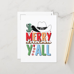 Cartão Postal De Festividades Feliz Natal Chapéu de Cowboy Western Feriado