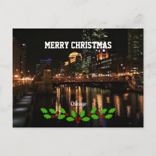 Cartão Postal De Festividades Feliz Natal - Chicago Skyline