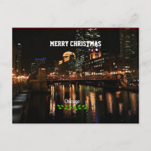 Cartão Postal De Festividades Feliz Natal - Chicago Skyline