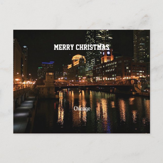 Cartão Postal De Festividades Feliz Natal - Chicago Skyline (Frente)