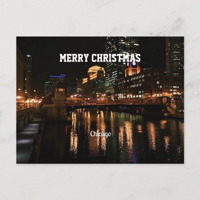 Cartão Postal De Festividades Feliz Natal - Chicago Skyline (Frente)