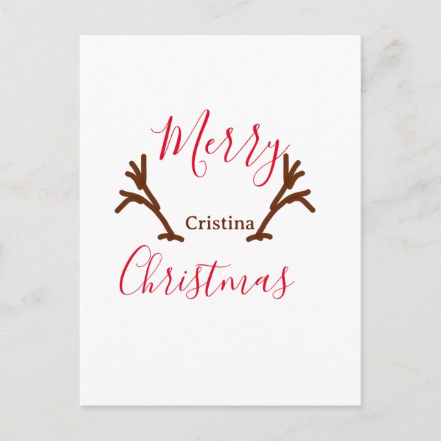 Cartão Postal De Festividades Feliz Natal chifre de rena marrom vermelho férias  (Frente)