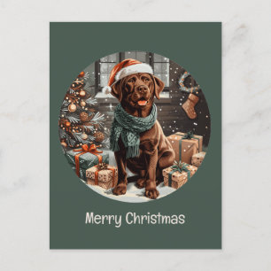 Cartão Postal De Festividades Feliz Natal Chocolate Labrador Cão de Retriever