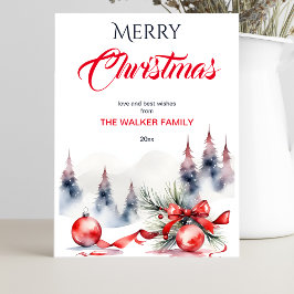 Cartão Postal De Festividades Feliz Natal clássico, ruivos e pinheiros