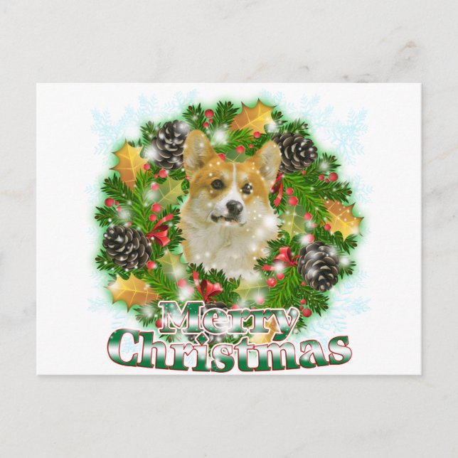Cartão Postal De Festividades Feliz Natal Corgi (Frente)