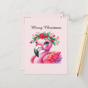 Cartão Postal De Festividades Feliz Natal, cromo, flamingo personalizável