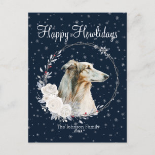 Cartão Postal De Festividades Feliz Natal Cute Borzoi Cachorro