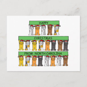Cartão Postal De Festividades Feliz Natal da Carolina do Norte, Gatos.